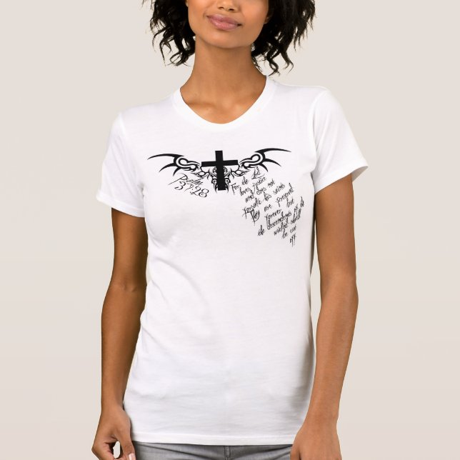 Psalm 37:28 Cross Christian women's destroyed tee (Front)