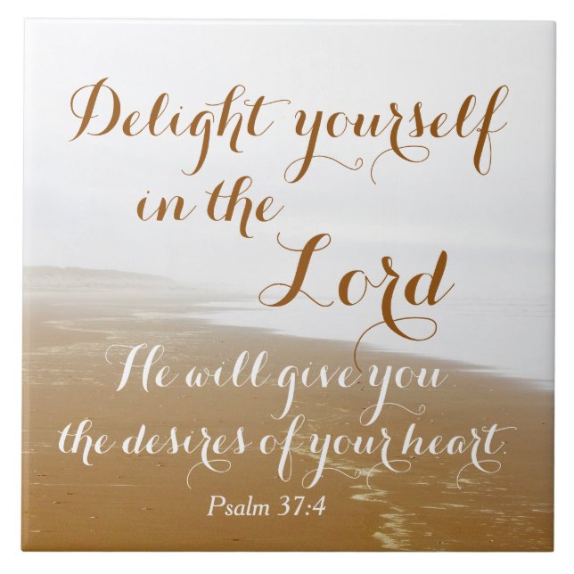 Psalm 37:4 Bible Verse, Sandy Ocean Beach Tile (Front)
