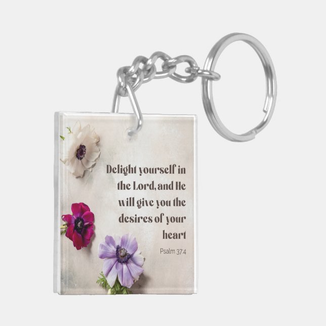Psalm 37:4 Delight in the Lord, bible verse  Keychain (Back Left)