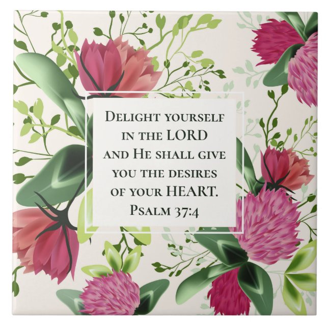 Psalm 37:4 Delight yourself in the Lord Clover Ceramic Tile (Front)