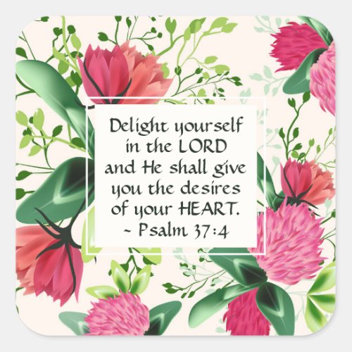 Psalm 374 Delight yourself in the Lord Clover Square Sticker
