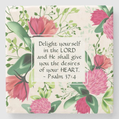 Psalm 374 Delight yourself in the Lord Clover Stone Coaster