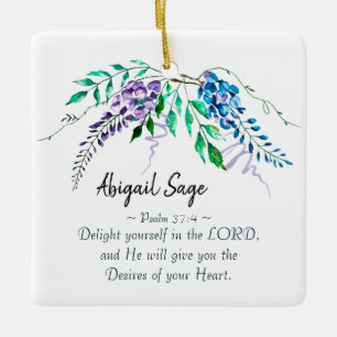 Psalm 37:4 Delight Yourself in the Lord, Floral Ceramic Ornament