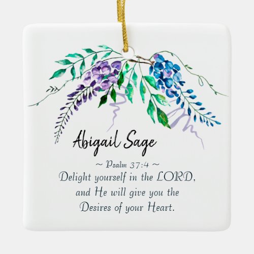 Psalm 374 Delight Yourself in the Lord Floral Ceramic Ornament