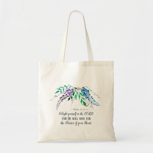 Psalm 374 Delight Yourself in the Lord Floral Tote Bag