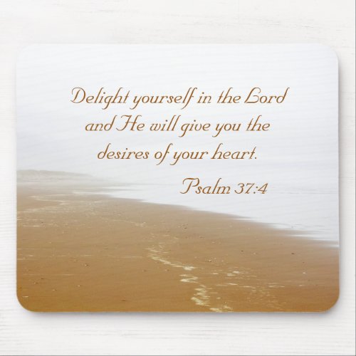 Psalm 37 Bible Verse and Sandy Ocean Beach Mouse Pad