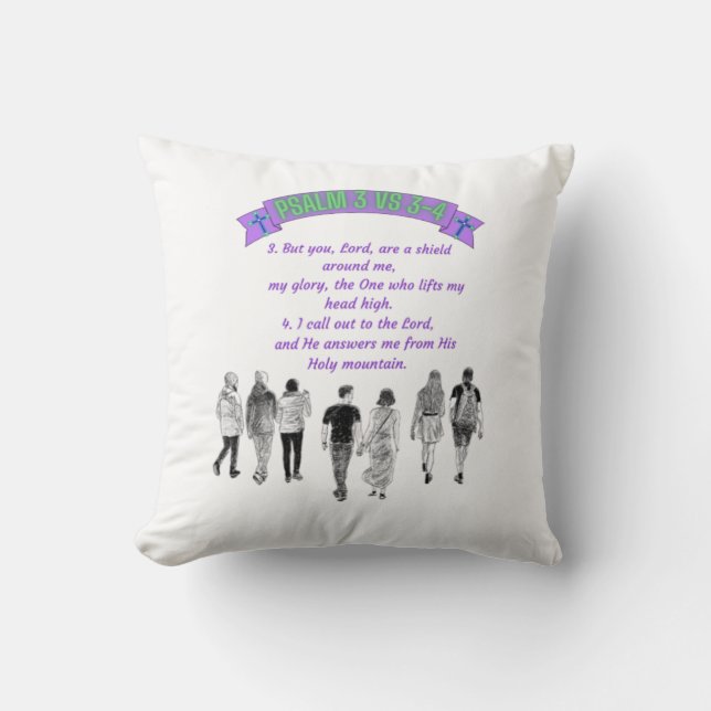 Psalm 3 Vs 3-4  T-Shirt Throw Pillow (Front)