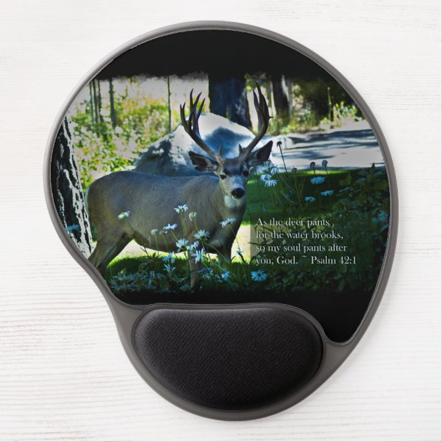 Psalm 42:1 and Deer Black Border Gel Mouse Pad (Front)