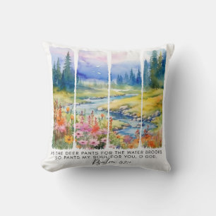 Psalm 42:1 As the Deer Nature Brushstrokes Throw Pillow
