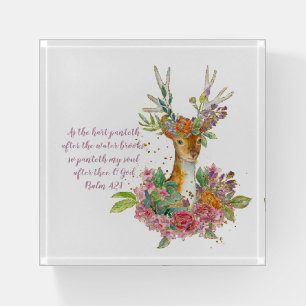 Psalm 42:1 Elegant Floral Deer Paperweight