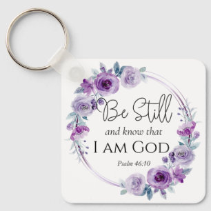 Psalm 46:10 Be Still and Know Bible Purple Floral Keychain