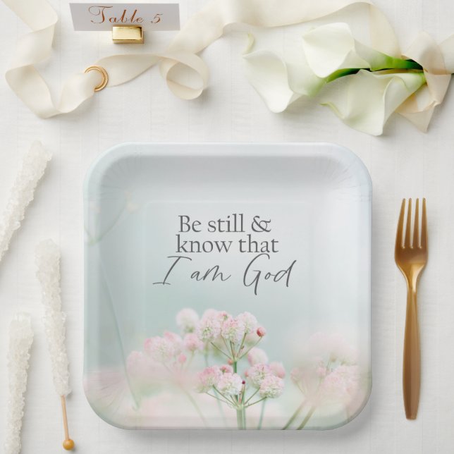 Psalm 46:10 Be still and know I Am God Bible Verse Paper Plates (Wedding)