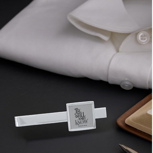 Psalm 46:10 Be Still And Know Inspirational Silver Finish Tie Bar (Creator Uploaded)