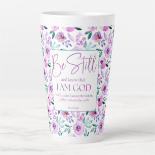 Psalm 46:10 Be Still and Know Purple Flowers Latte Mug