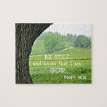 Psalm 46:10 Be still and know that I am God. Jigsaw Puzzle<br><div class="desc">Peaceful country scene with Bible Verse of faith and comfort:
"Be still and know that I am God.  Psalm 46:10"</div>