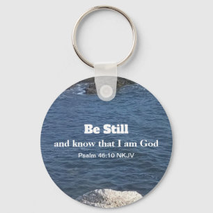 Psalm 46:10 Be Still Photo of Ocean Christian Blue Keychain