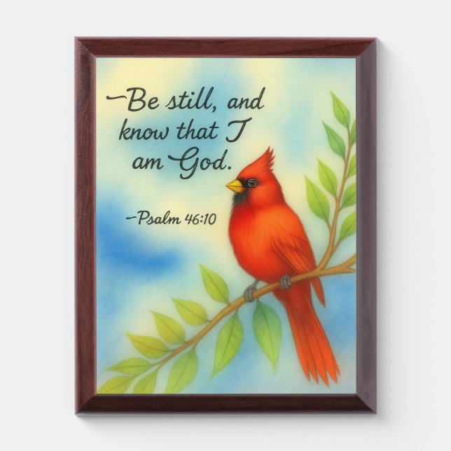 Psalm 46:10 Be Still Red Cardinal Scripture Nature Award Plaque (Vertical)