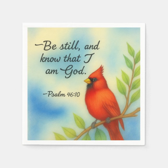 Psalm 46:10 Be Still Red Cardinal Scripture Nature Napkins (Front)