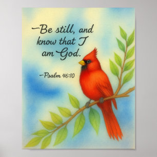 Psalm 46:10 Be Still Red Cardinal Scripture Nature Poster