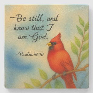 Psalm 46:10 Be Still Red Cardinal Scripture Nature Stone Coaster