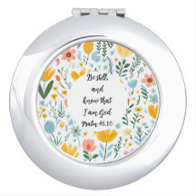 Psalm 46:10 Floral Compact Mirror