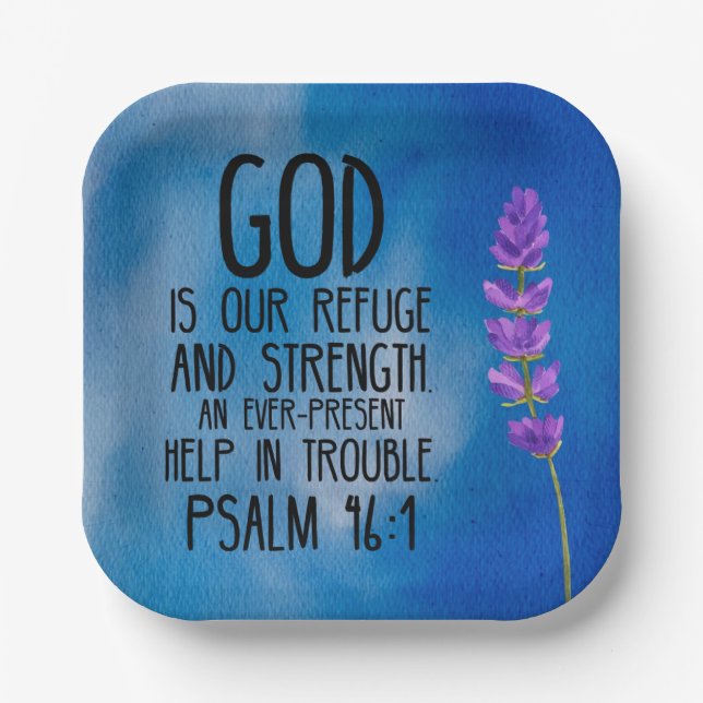 Psalm 46:1 Christian Bible Verse Art Paper Plates (Front)