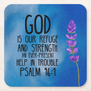 Psalm 46:1 Christian Bible Verse Art Square Paper Coaster