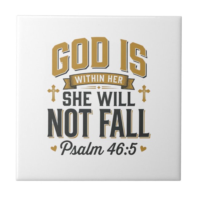 Psalm 46_5 Christian Typography Vector Ceramic Tile (Front)