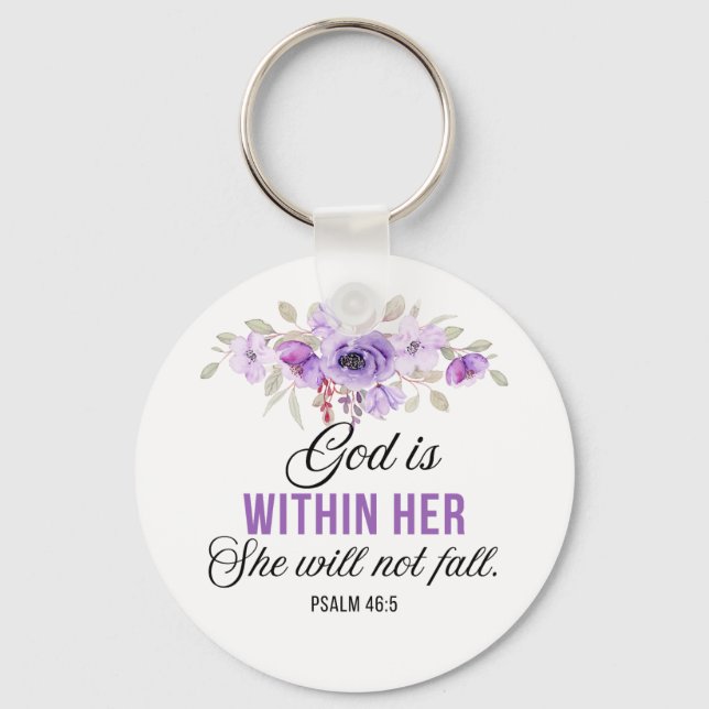 Psalm 46:5 God is within her Scripture Flower Keychain (Front)