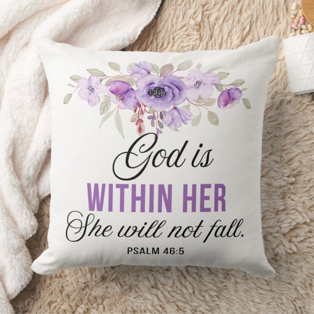Psalm 46:5 God is within her Scripture Flower Throw Pillow (Blanket)