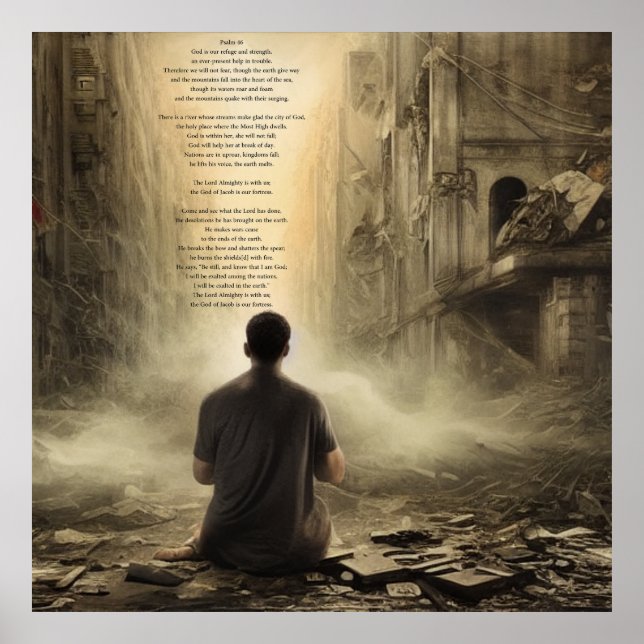 Psalm 46, prayer amidst destruction poster (Front)