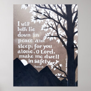Psalm 4:8 - Art and Handwritten text on Cardboard Poster