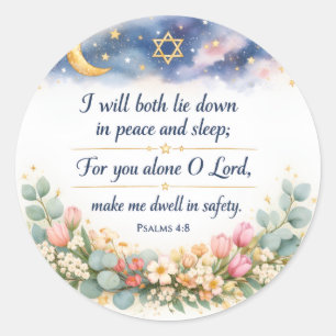 Psalm 4:8 Encouraging Bible Verse, Peaceful Sleep Classic Round Sticker