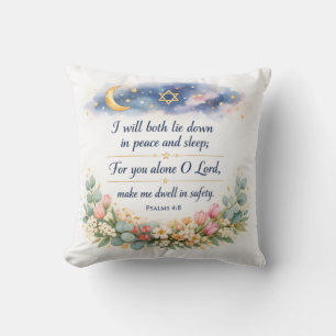 Psalm 4:8 Encouraging Bible Verse, Peaceful Sleep  Throw Pillow