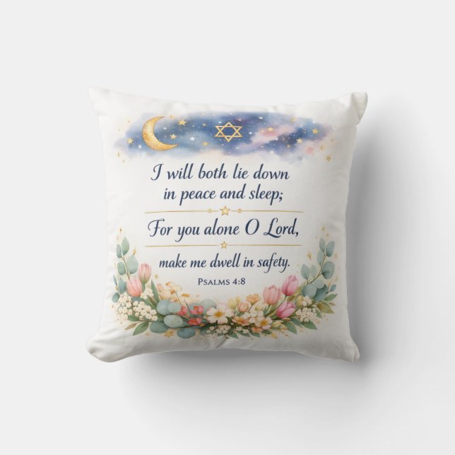 Psalm 4:8 Encouraging Bible Verse, Peaceful Sleep  Throw Pillow (Front)