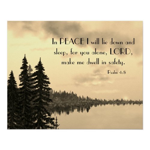 Psalm 48 Peaceful Sunset Lake and Trees in Sepia  Poster
