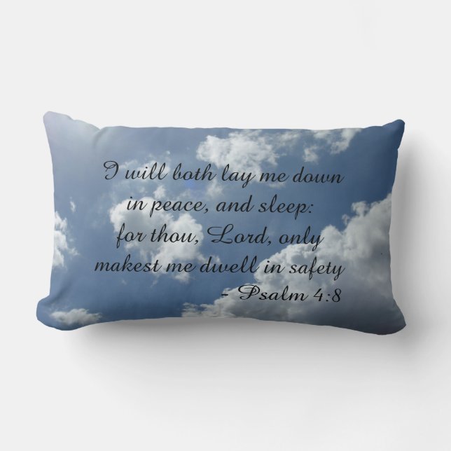 Psalm 4:8 Pillow with cloud background. Bilingual  (Front)