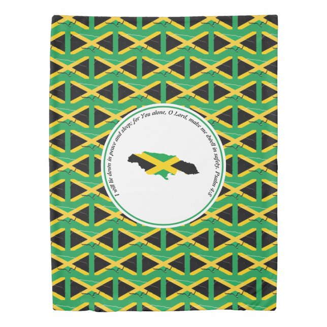 PSALM 4:8 Scripture Customized JAMAICA FLAG MAP Duvet Cover (Front)