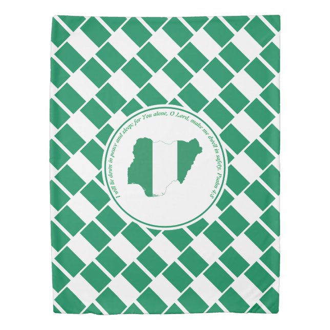 PSALM 4:8 Scripture Customized NIGERIA FLAG Duvet Cover (Front)