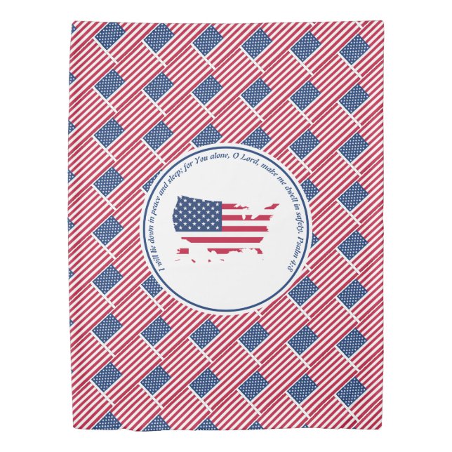 PSALM 4:8 Scripture Customized USA AMERICAN FLAG Duvet Cover (Front)
