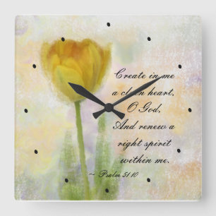 Psalm 51:10 Create in me a clean heart O God Square Wall Clock
