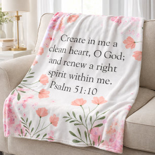 Psalm 51:10 Create In Me Pink Floral Christian Fleece Blanket