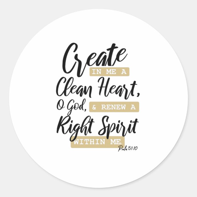 Psalm 51:10 Jesus Christian Bible Verse Classic Round Sticker (Front)