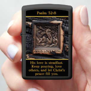 Psalm 52:8 Burnt Wood Reveals a Message of Love Zippo Lighter