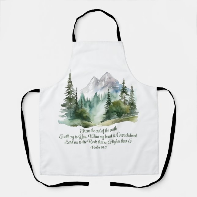 Psalm 61:2 Lead me to the Rock Scripture Mountain Apron (Front)