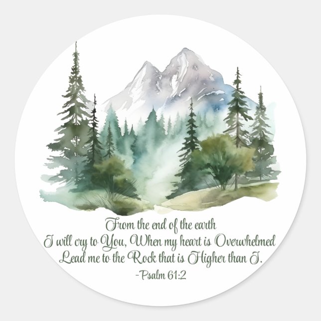 Psalm 61:2 Lead me to the Rock Scripture Mountain Classic Round Sticker (Front)