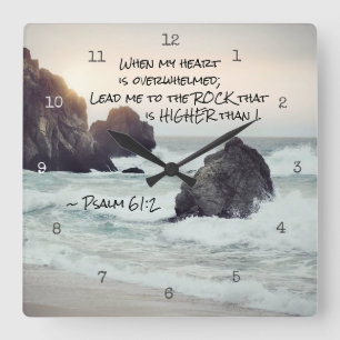 Psalm 61:2 Lead me to the Rock that is Higher Square Wall Clock