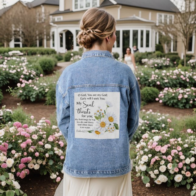 Psalm 63:1 Bible Scripture Chamomile Flowers Denim Jacket (Wedding Back)