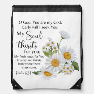 Psalm 63:1 Bible Scripture Chamomile Flowers Drawstring Bag