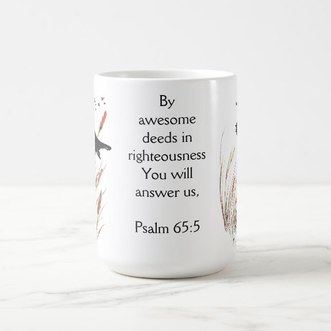 Psalm 65:5 Bible Scripture You Answer Blackbird Coffee Mug (Center)